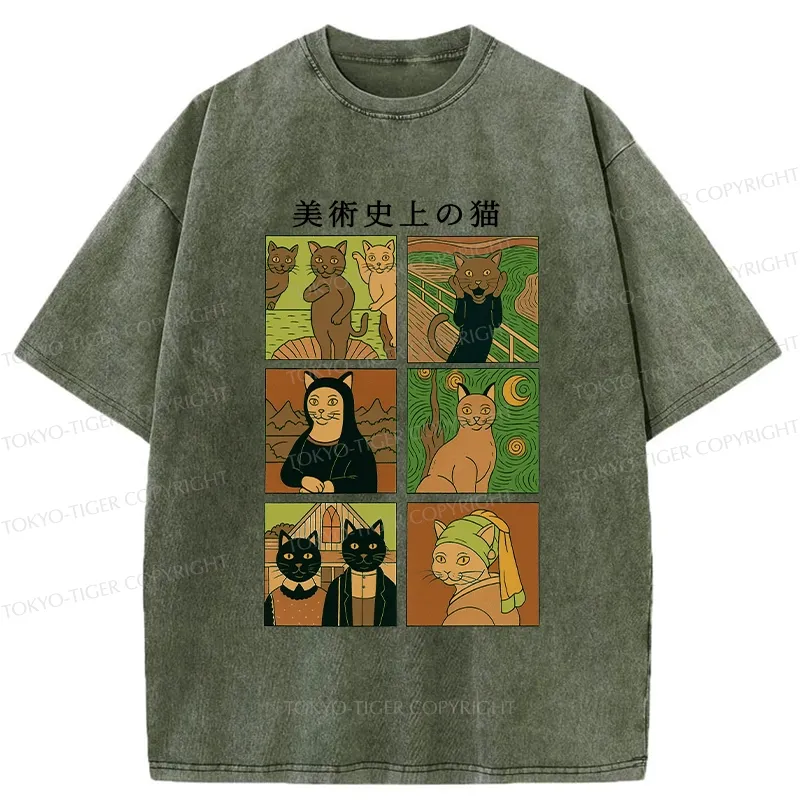 Tokyo-Tiger Cats In Art History Funny Washed T-Shirt