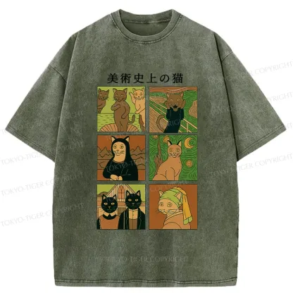 Tokyo-Tiger Cats In Art History Funny Washed T-Shirt