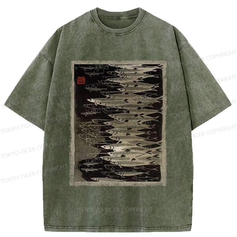 Tokyo-Tiger Retro School Of Fish Washed T-Shirt