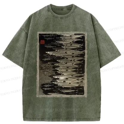 Tokyo-Tiger Retro School Of Fish Washed T-Shirt