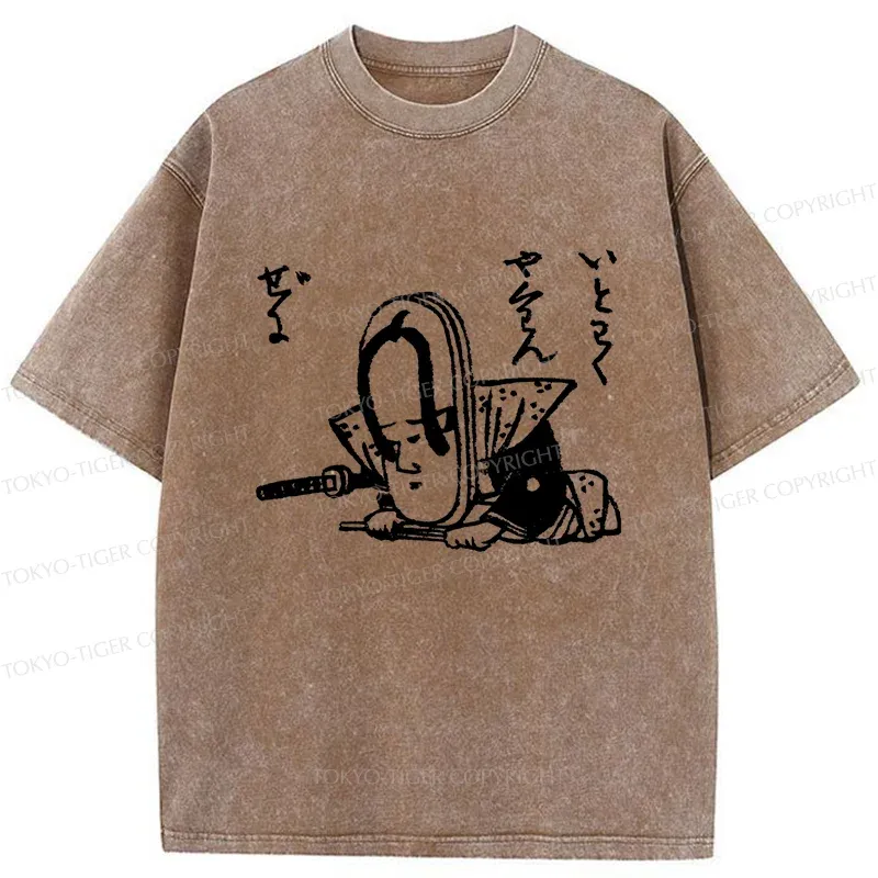 Tokyo-Tiger Funny Slipper Samurai Washed T-Shirt