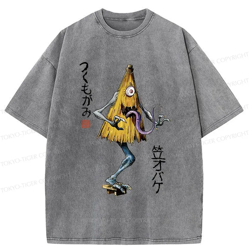 Tokyo-Tiger Japanese Umbrella Yokai Washed T-Shirt