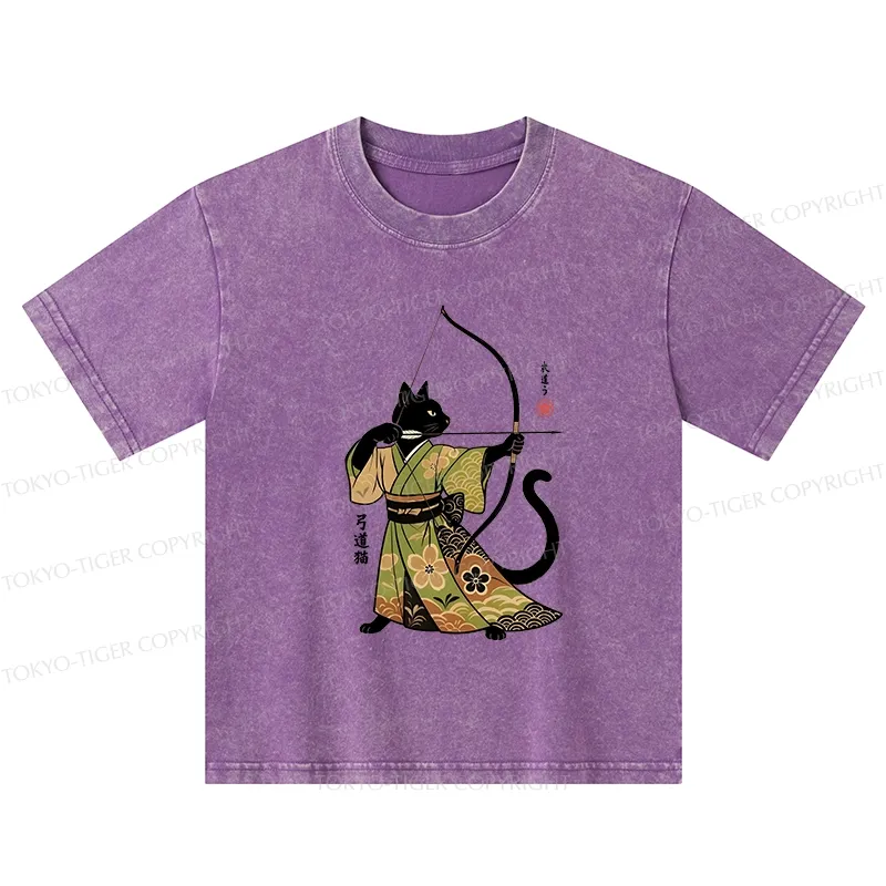 Tokyo-Tiger Japan Cat Archery Kids Washed T-Shirt