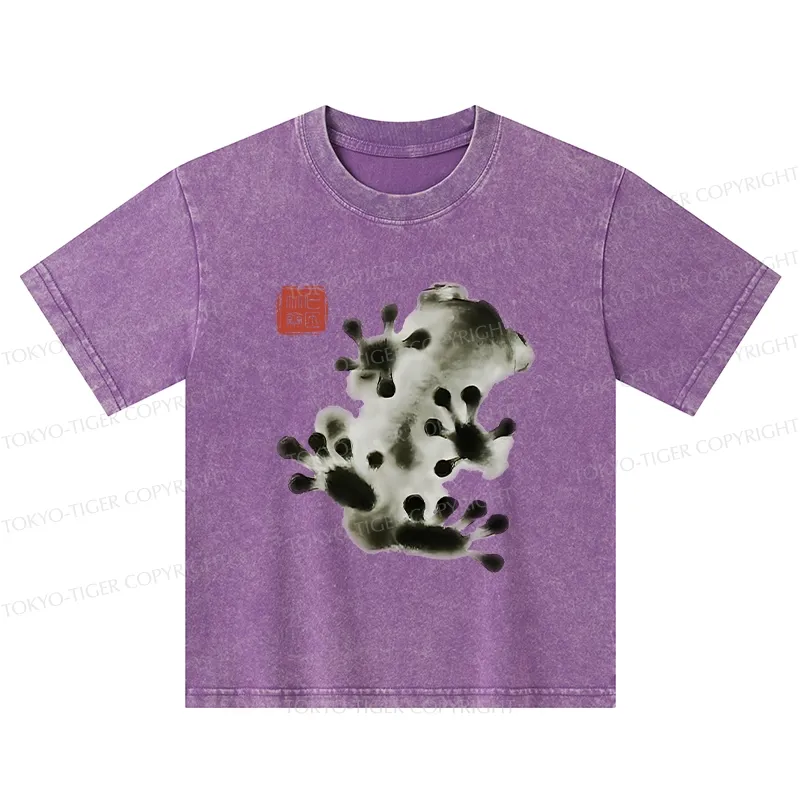Tokyo-Tiger Ink Painting Frog Kids Washed T-Shirt