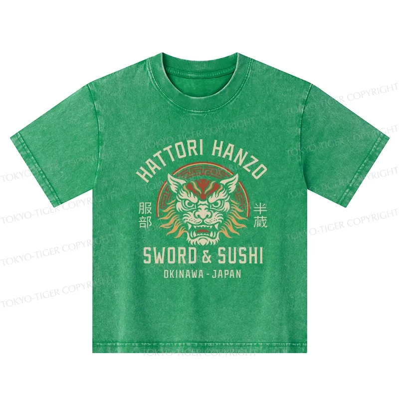 Tokyo-Tiger Hattori Lion Japanese Samurai Kids Washed T-Shirt