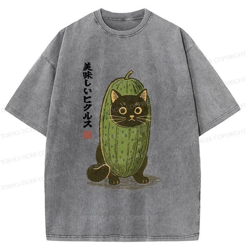 Tokyo-Tiger Cucumber Black Cat Washed T-Shirt