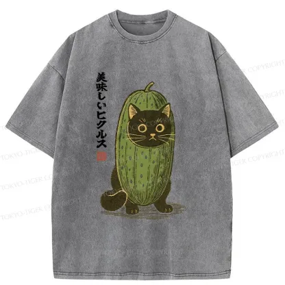 Tokyo-Tiger Cucumber Black Cat Washed T-Shirt