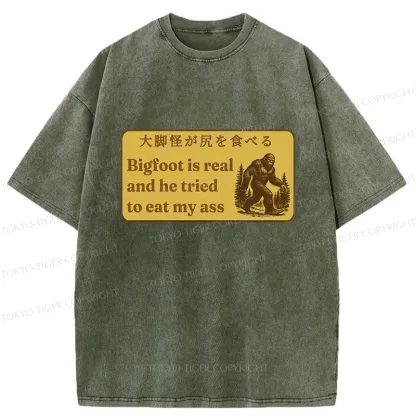Tokyo-Tiger Bigfoot Is Real Funny Washed T-Shirt