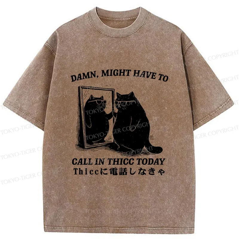 Tokyo-Tiger Cat Admiring Himself Washed T-Shirt
