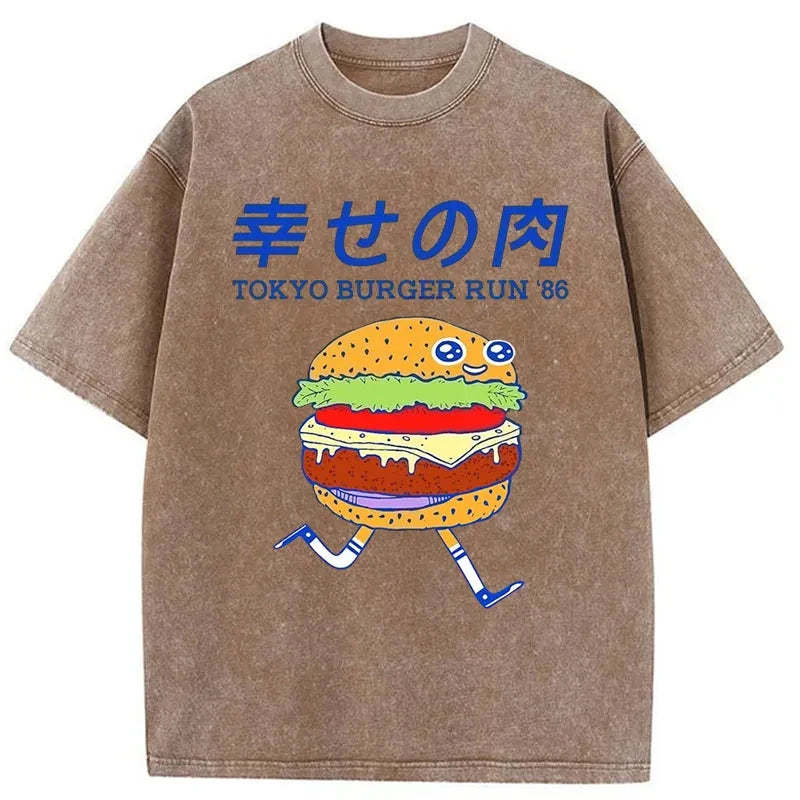 Tokyo-Tiger Tokyo Burger Run Japanese Washed T-Shirt Sale