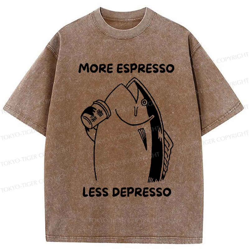 Tokyo-Tiger More Espresso Less Depresso Fish Washed T-Shirt