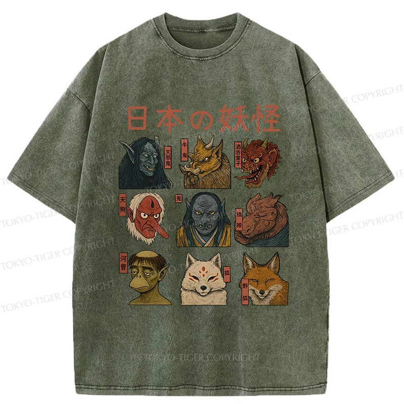Tokyo-Tiger Japanese Traditional Yokais Washed T-Shirt