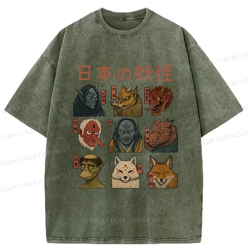Tokyo-Tiger Japanese Traditional Yokais Washed T-Shirt