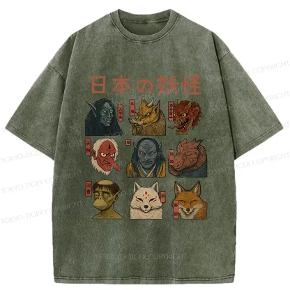 Tokyo-Tiger Japanese Traditional Yokais Washed T-Shirt