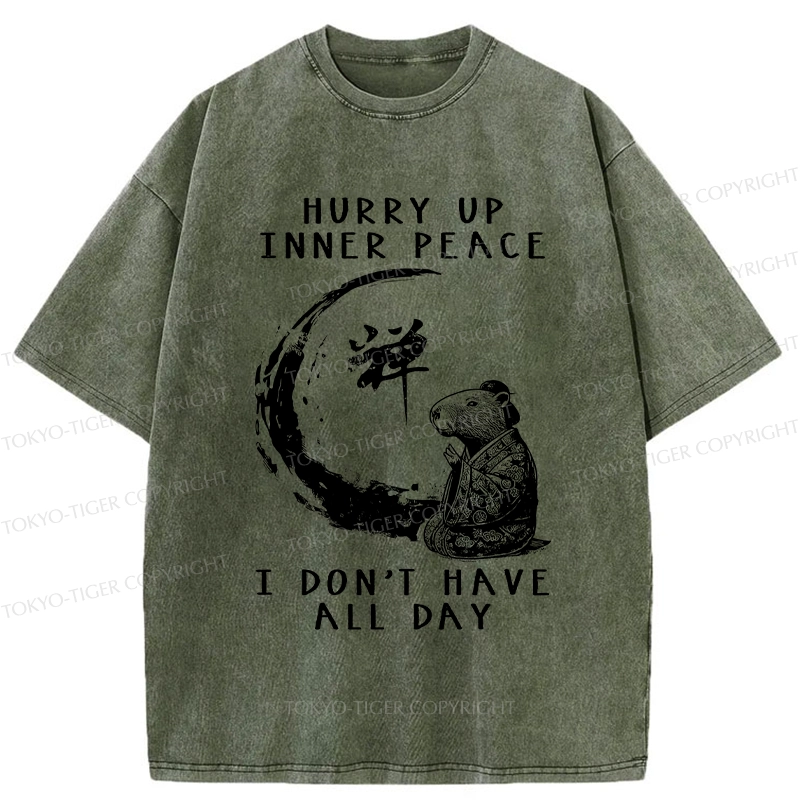 Tokyo-Tiger Hurry Up Inner Peace Zen Washed T-Shirt