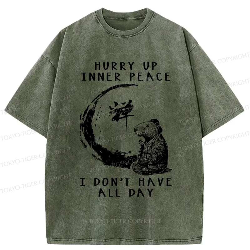 Tokyo-Tiger Hurry Up Inner Peace Zen Washed T-Shirt