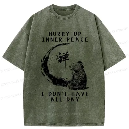 Tokyo-Tiger Hurry Up Inner Peace Zen Washed T-Shirt