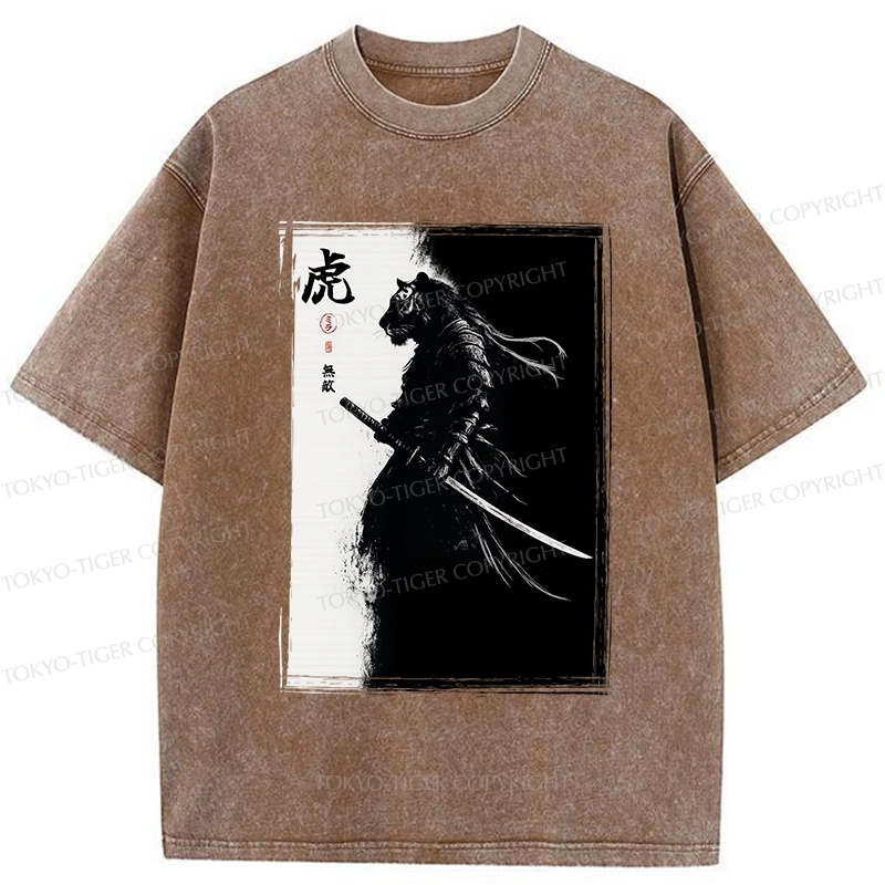 Tokyo-Tiger Retro Tiger Samurai Washed T-Shirt
