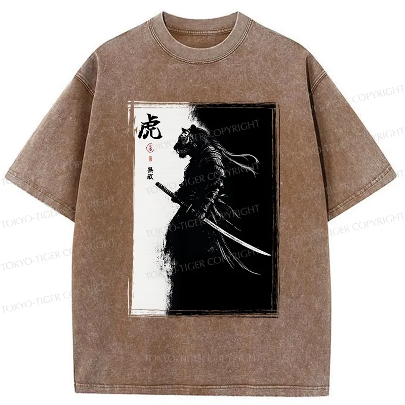 Tokyo-Tiger Retro Tiger Samurai Washed T-Shirt