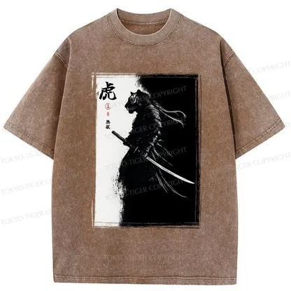 Tokyo-Tiger Retro Tiger Samurai Washed T-Shirt