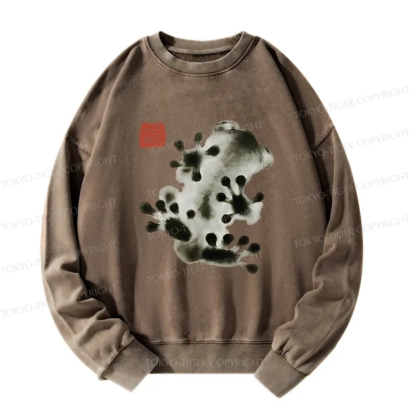 Tokyo-Tiger Ink Painting Frog Washed Sweatshirt