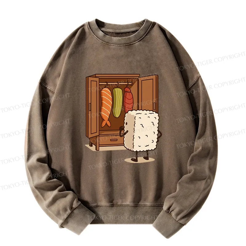 Tokyo-Tiger Sushi Pick Out Clothes Washed Sweatshirt
