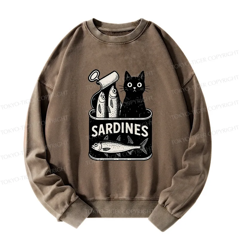 Tokyo-Tiger Cat And Canned Fish Washed Sweatshirt