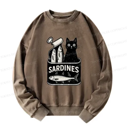 Tokyo-Tiger Cat And Canned Fish Washed Sweatshirt