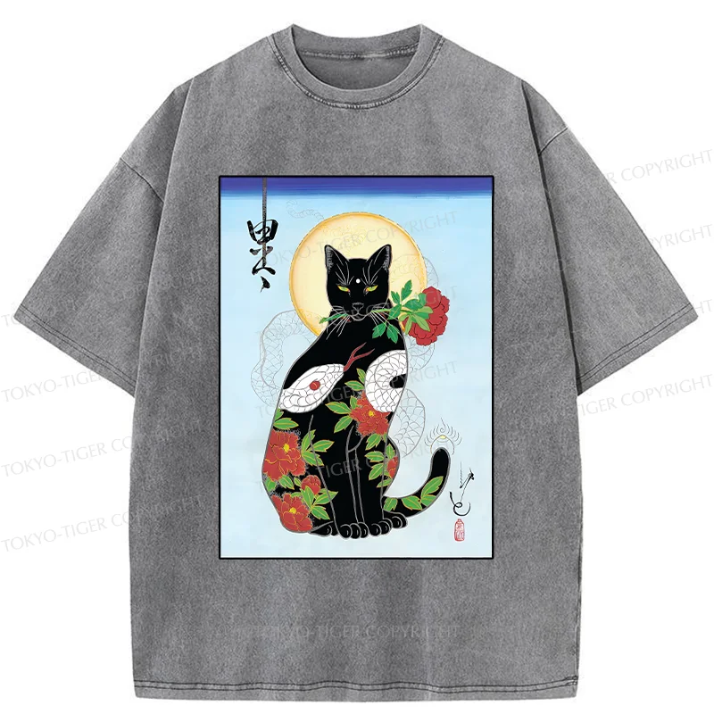 Tokyo-Tiger Japanese Cat God Washed T-Shirt