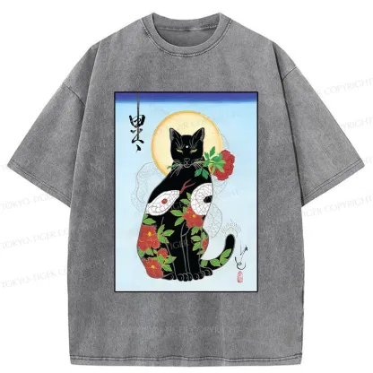 Tokyo-Tiger Japanese Cat God Washed T-Shirt