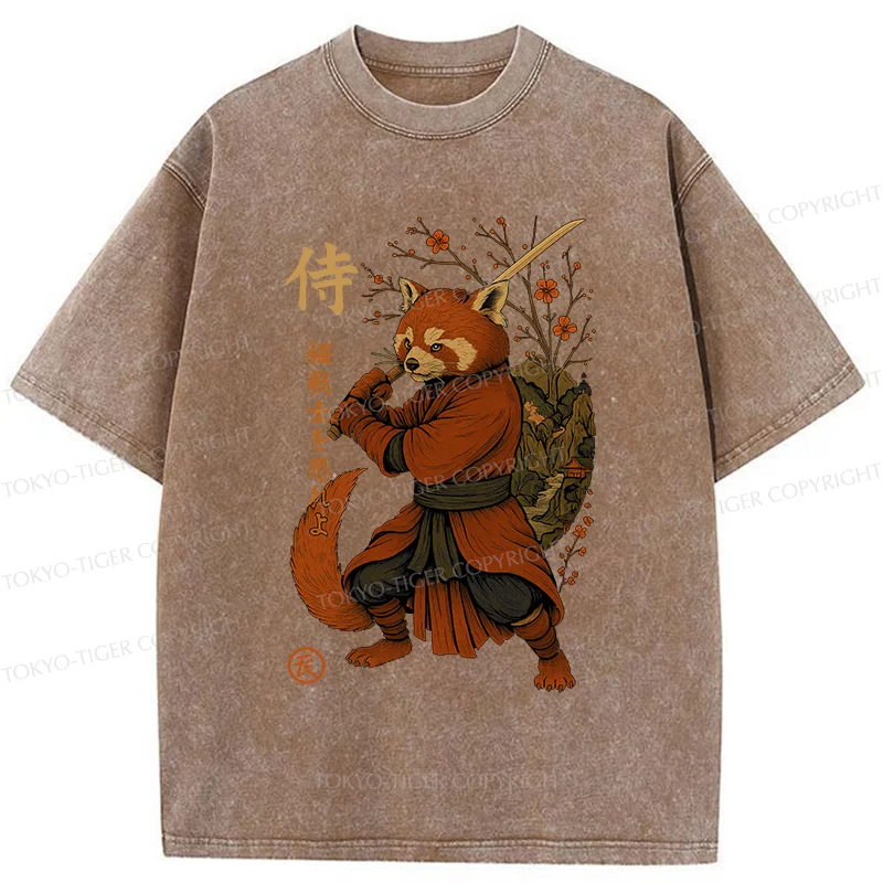 Tokyo-Tiger Red Panda Samurai Washed T-Shirt