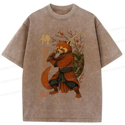 Tokyo-Tiger Red Panda Samurai Washed T-Shirt