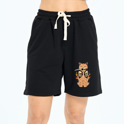 Tokyo-Tiger Catana Cat Skull Tattooed Samurai Unisex Shorts