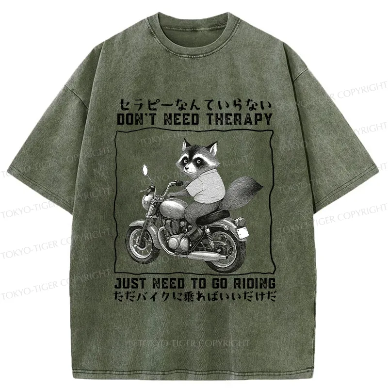 Tokyo-Tiger Funny Raccoon Riding A Motorcycle Washed T-Shirt