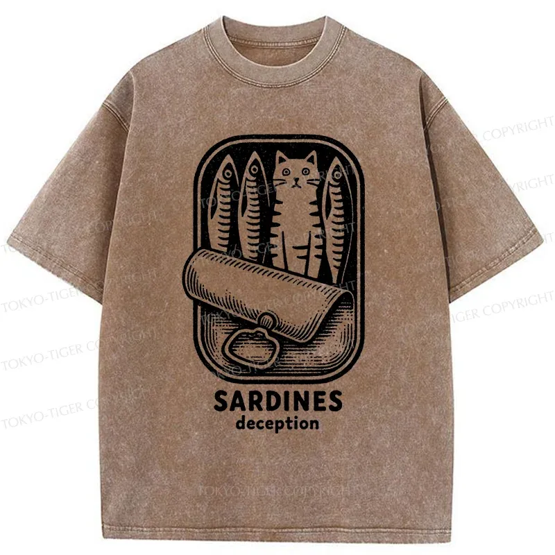 Tokyo-Tiger Funny Can Of Sardines Washed T-Shirt