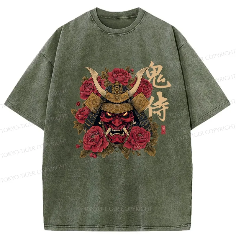 Tokyo-Tiger Rose Ghost Samurai Washed T-Shirt