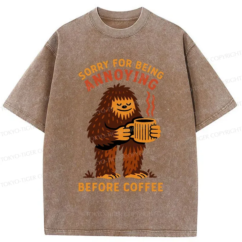 Tokyo-Tiger Bigfoot Drinking Coffee Washed T-Shirt