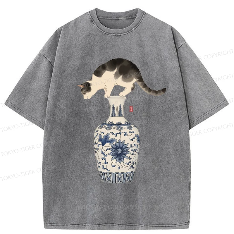 Tokyo-Tiger Japan Naughty Cat Washed T-Shirt