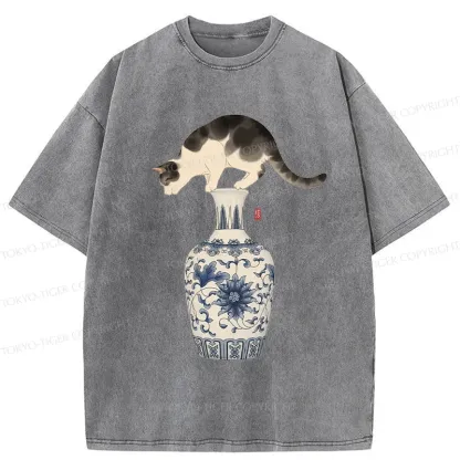 Tokyo-Tiger Japan Naughty Cat Washed T-Shirt