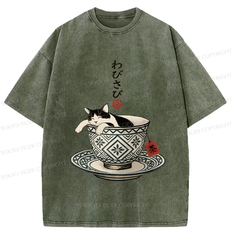 Tokyo-Tiger A Cozy Cat In A Teacup Washed T-Shirt