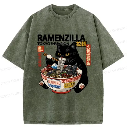 Tokyo-Tiger Funny Ramenzilla Washed T-Shirt