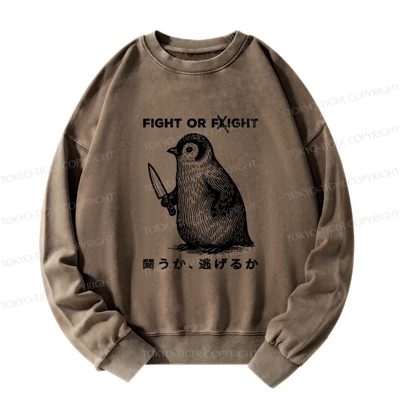 Tokyo-Tiger Funny Fight Or Flight Washed Sweatshirt