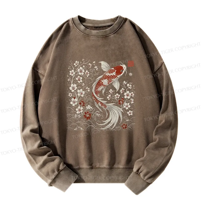 Tokyo-Tiger Vintage Sakura And Koi Washed Sweatshirt