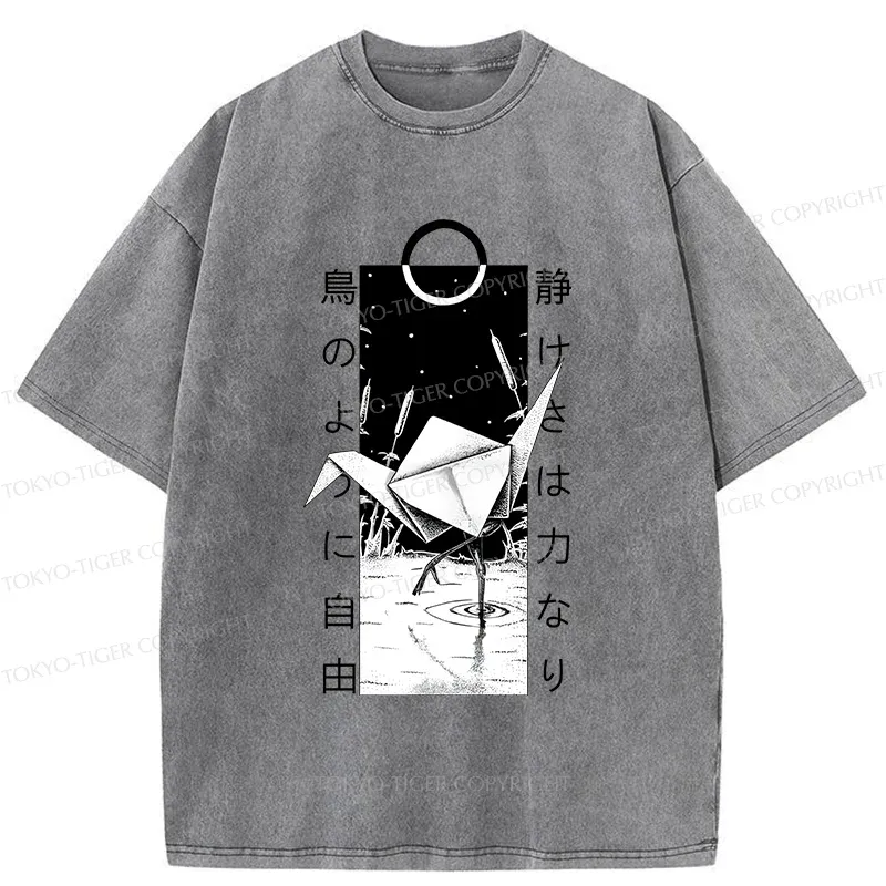 Tokyo-Tiger Funny Paper Crane Washed T-Shirt