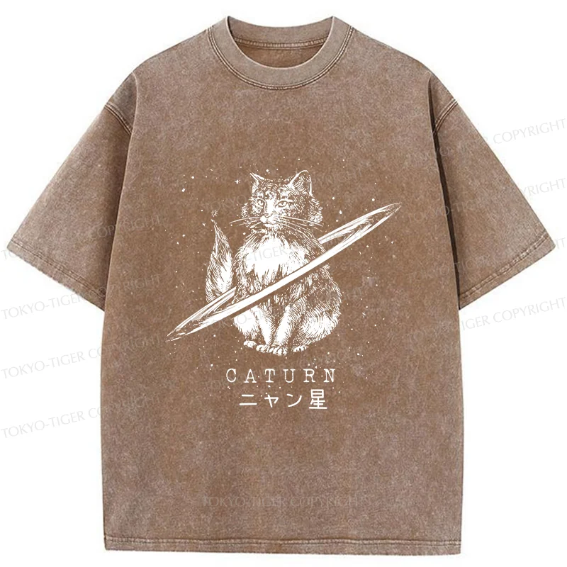 Tokyo-Tiger Funny Cat Star Washed T-Shirt