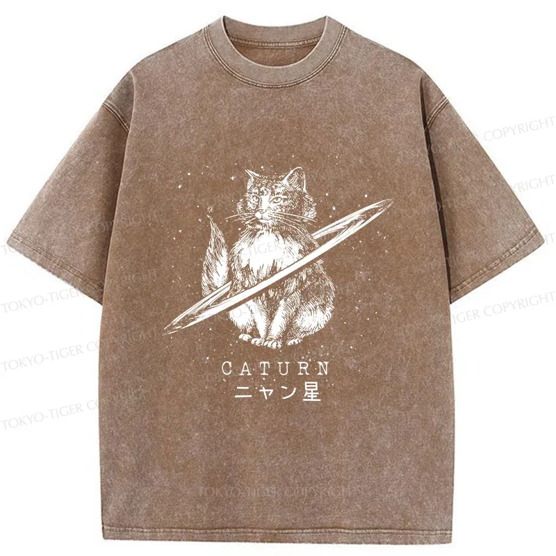 Tokyo-Tiger Funny Cat Star Washed T-Shirt