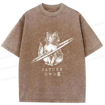 Tokyo-Tiger Funny Cat Star Washed T-Shirt