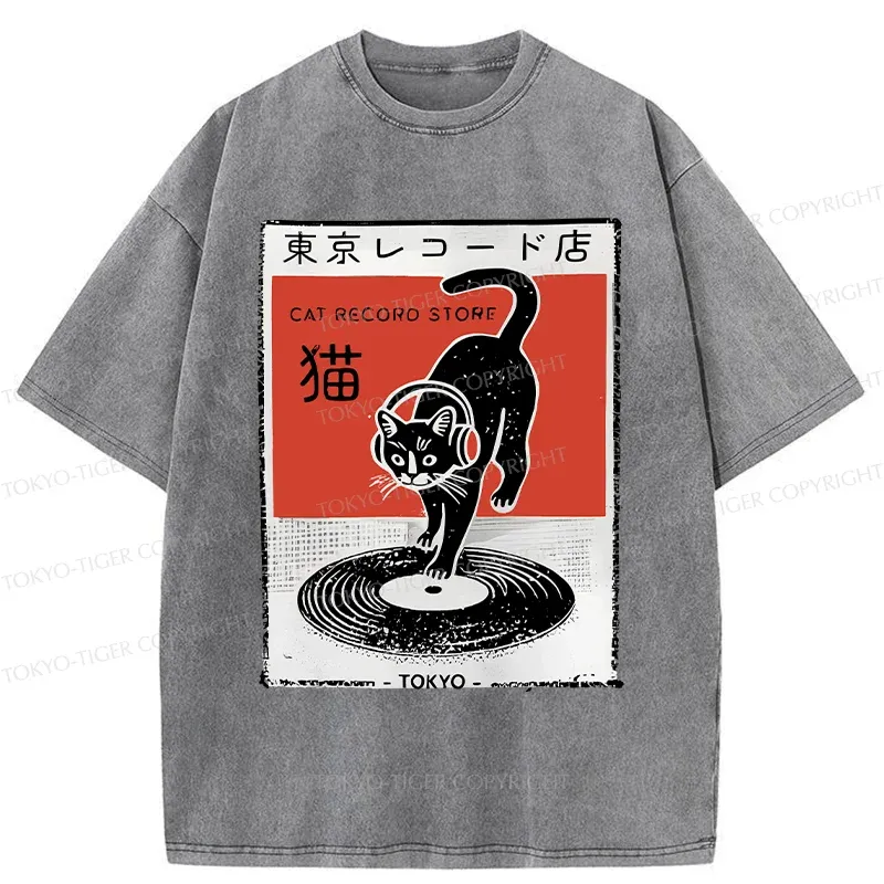 Tokyo-Tiger DJ Black Cat Washed T-Shirt