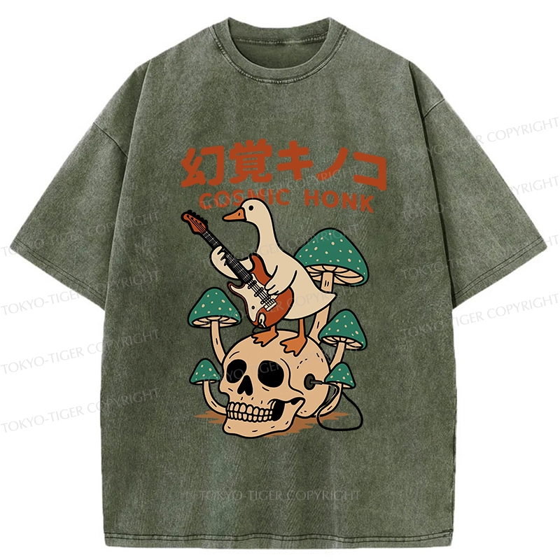 Tokyo-Tiger Hallucinogenic Mushrooms Cosmic Honk Washed T-Shirt