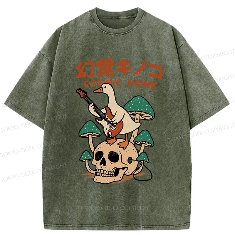Tokyo-Tiger Hallucinogenic Mushrooms Cosmic Honk Washed T-Shirt